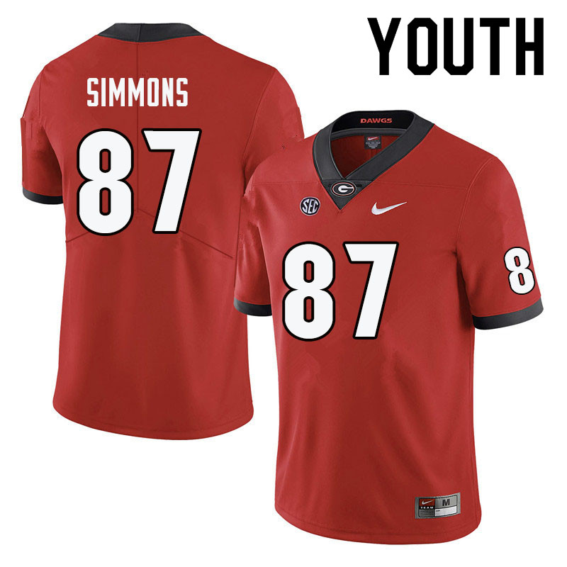 Youth #87 Tyler Simmons Georgia Bulldogs College Football Jerseys-Red - Click Image to Close